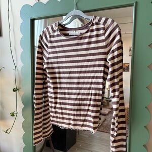 We The Free Chocolate and Cream Striped Long Sleeve Top